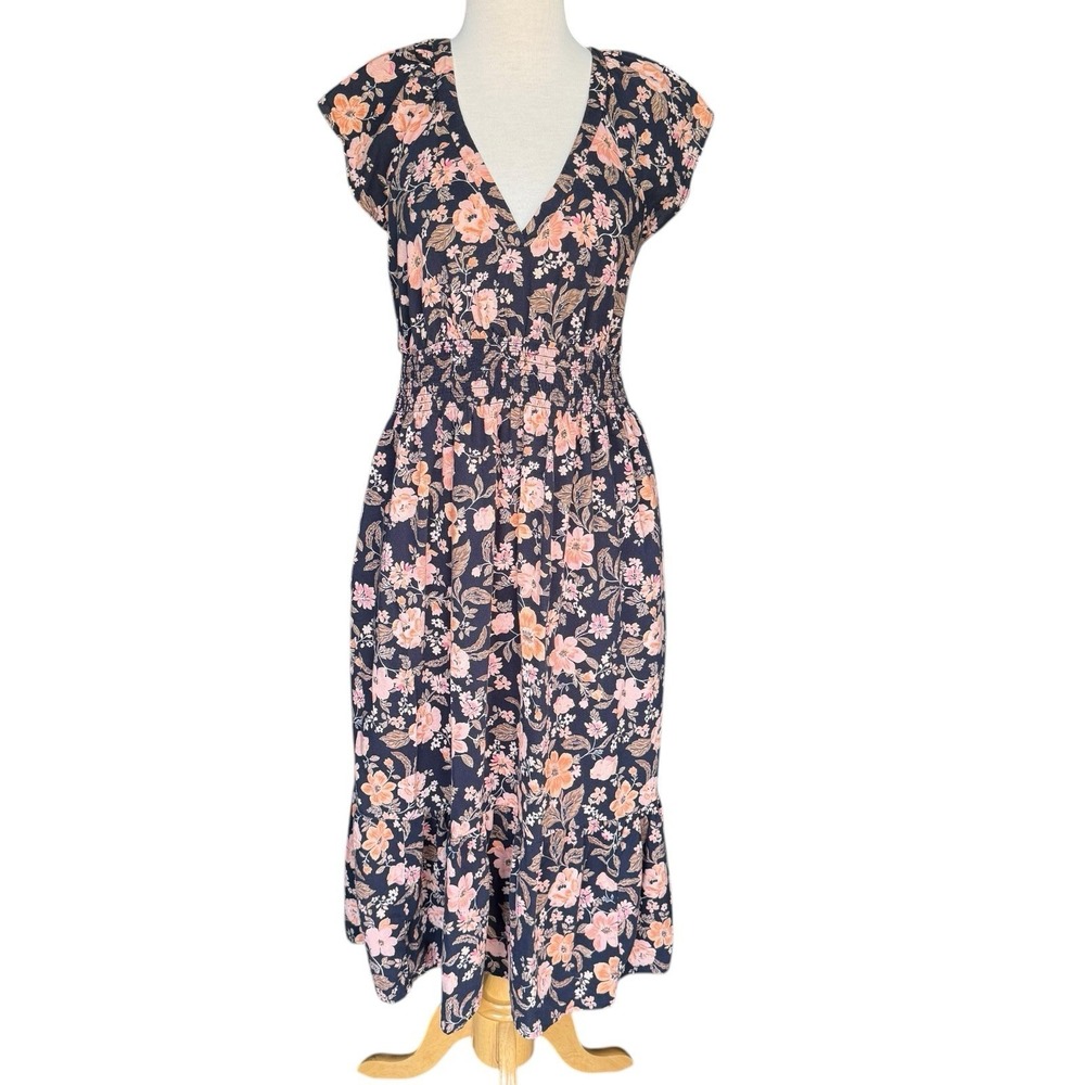 Old Navy V-Neck Smocked Waist Flutter Sleeve Midi Floral Tiered Dress Small